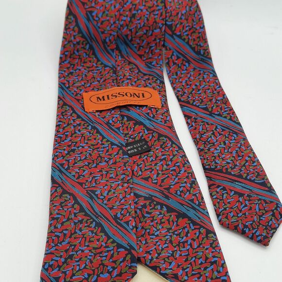 Missoni Cravatte Tie 100% Silk Red Blue Black Abstract Geometric Necktie  XLNT - Picture 5 of 8